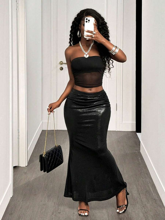 Black Liquid Shine Skirt