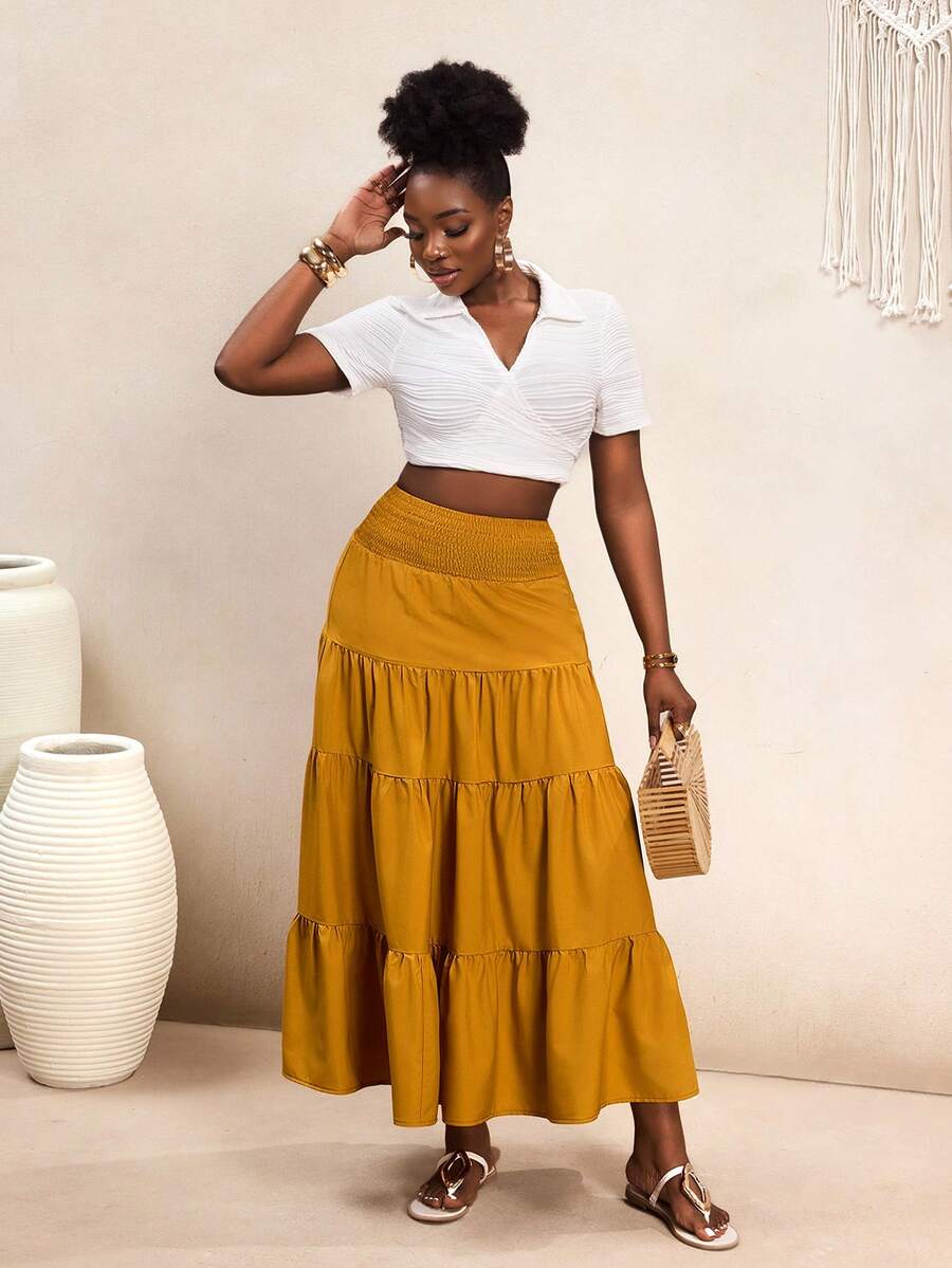 Golden Muse Tiered Maxi Skirt