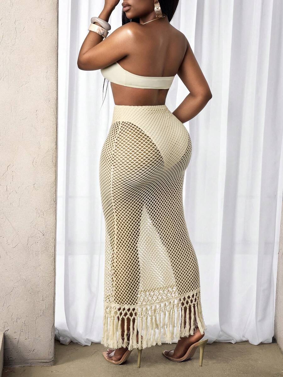 Ivory Sunburst Fishnet Maxi Dress