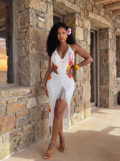 Island Sunset Fringe Maxi Dress