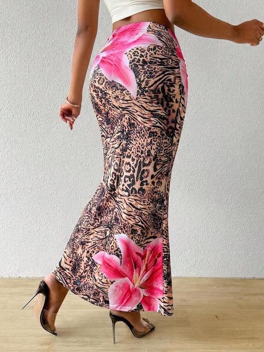 Leopard Bloom Mermaid Maxi Skirt