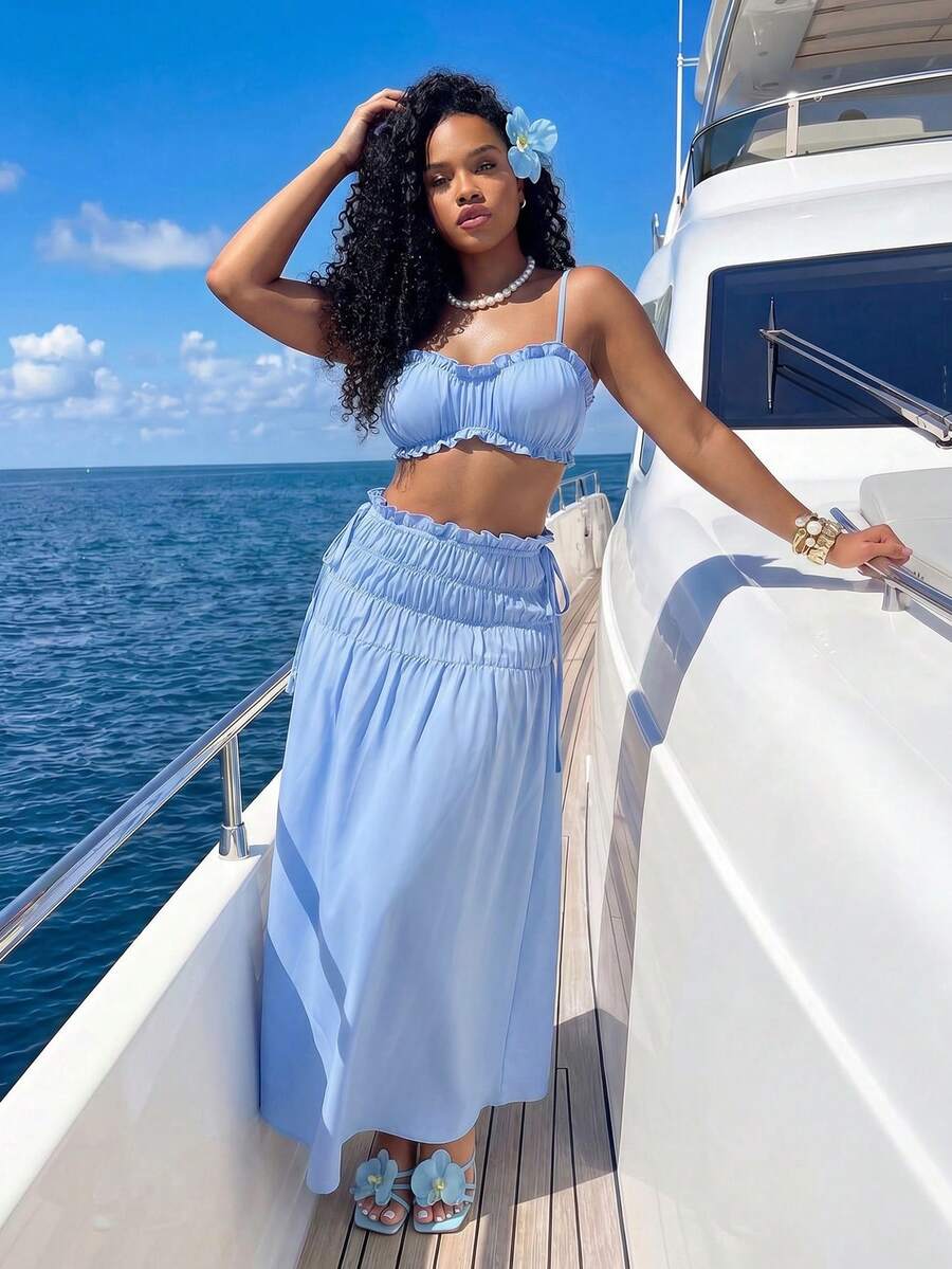 Sky Breeze Ruffle Maxi Skirt