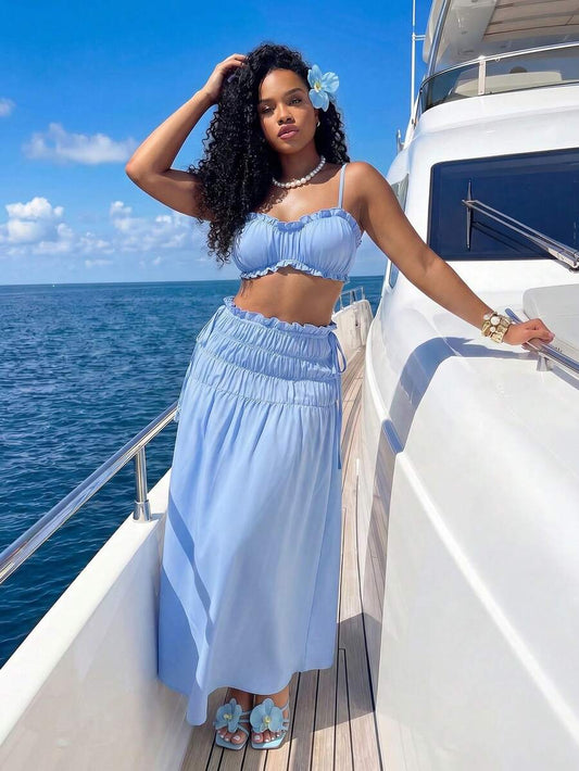 Sky Breeze Ruffle Maxi Skirt