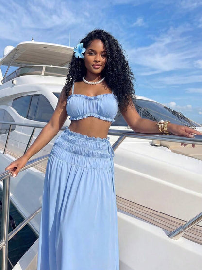 Sky Breeze Ruffle Maxi Skirt