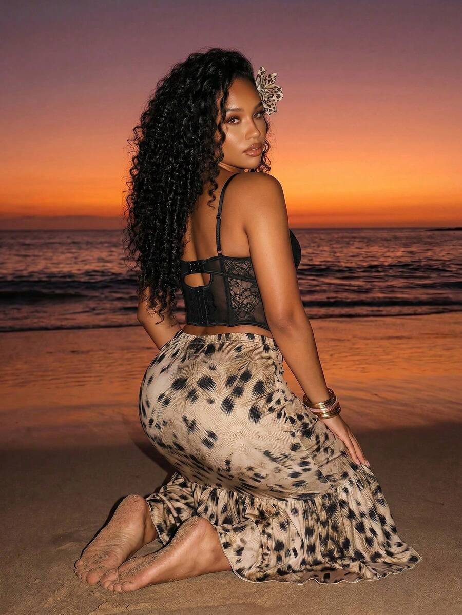 Leopard Muse Fishtail Midi Skirt