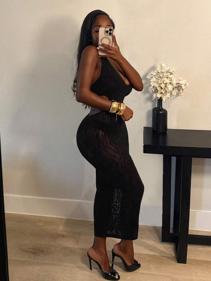 Midnight Curve Mesh Halter Dress