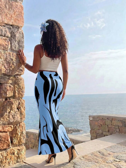 Blue Mirage Mermaid Maxi Skirt