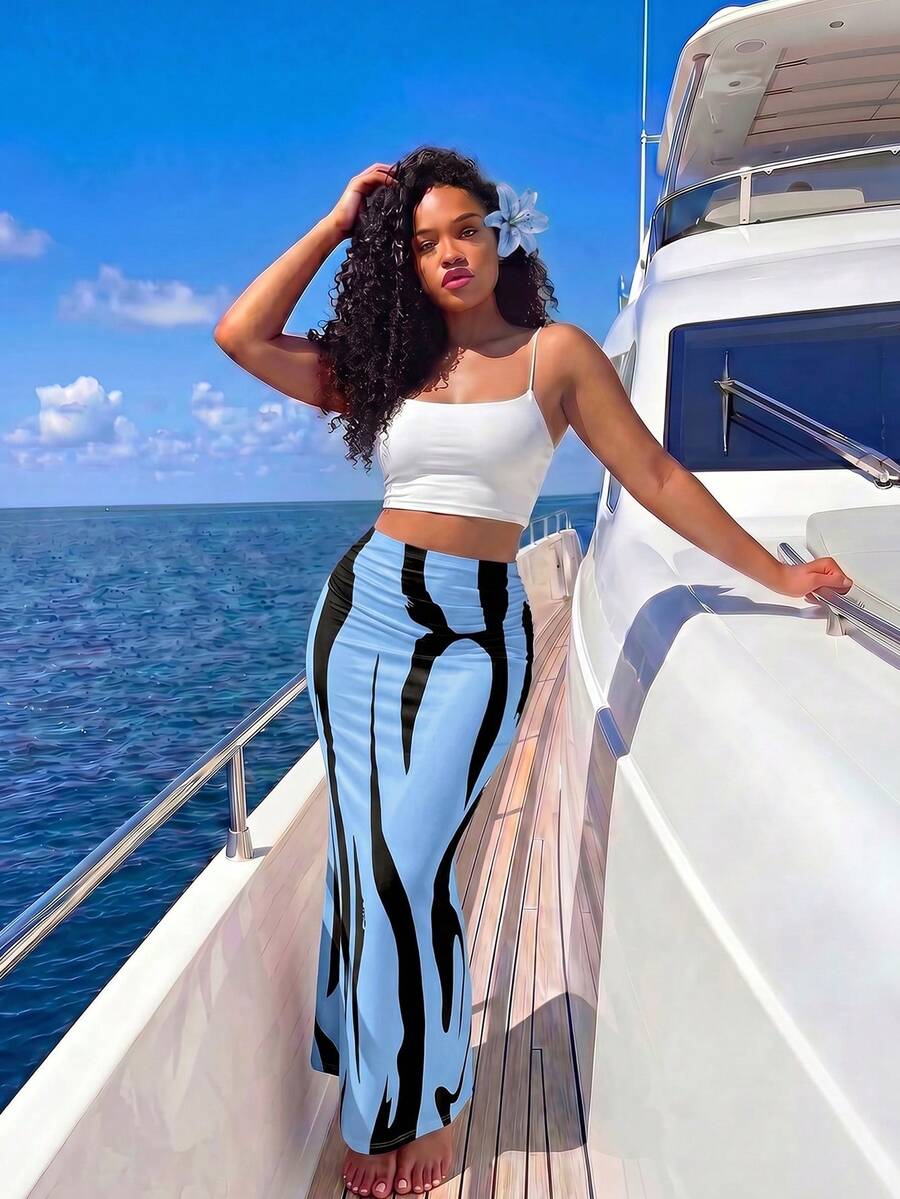 Blue Mirage Mermaid Maxi Skirt
