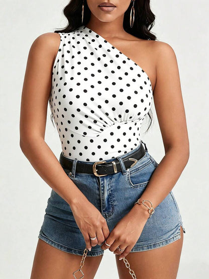 Black One-Shoulder Ruched Top