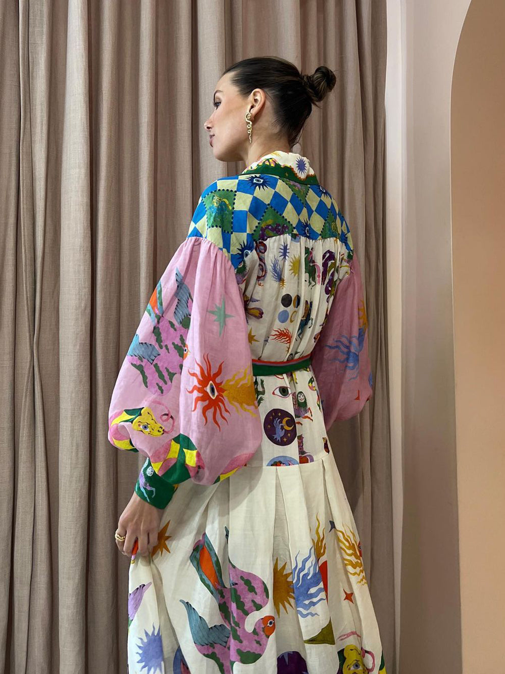 Pleated Long Sleeve Loose Dress - Airnori