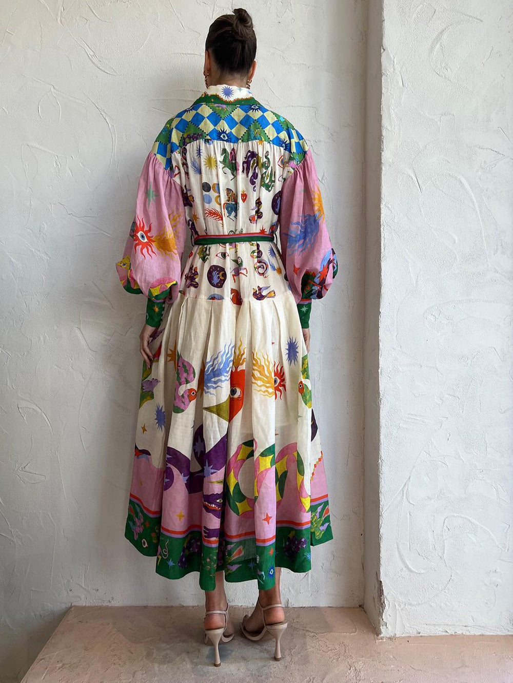 Pleated Long Sleeve Loose Dress - Airnori