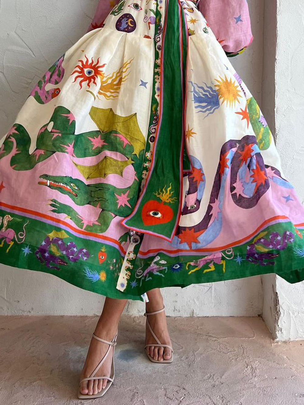 Pleated Long Sleeve Loose Dress - Airnori