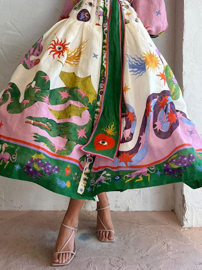 Pleated Long Sleeve Loose Dress - Airnori