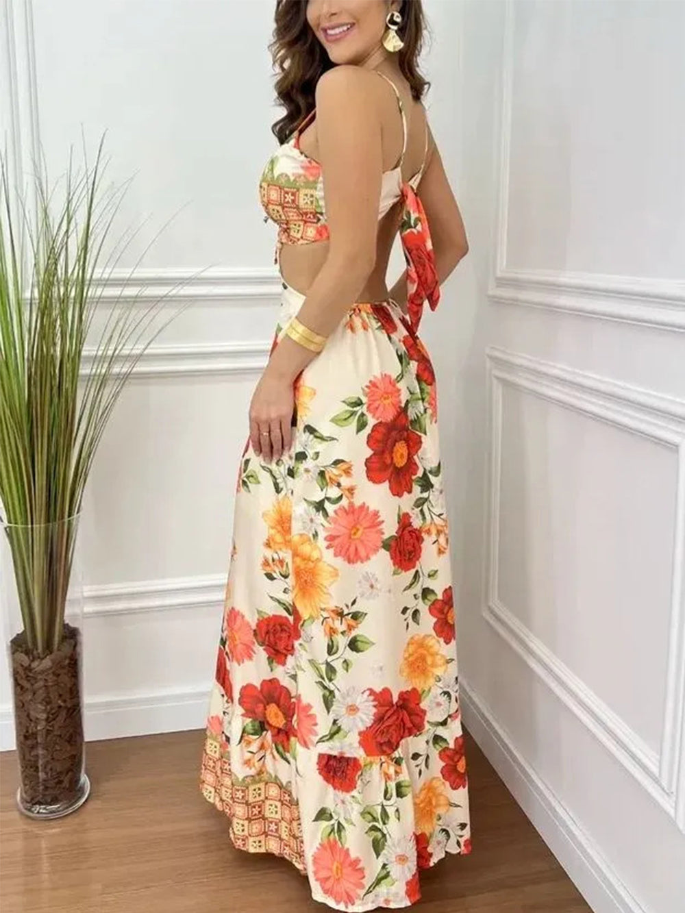 Sexy Hollow Backless Slim Print Dress - Airnori