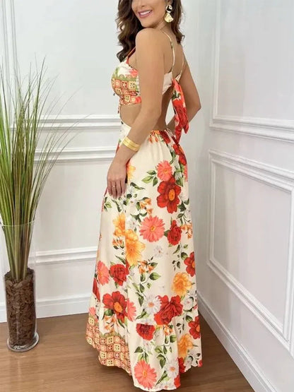 Sexy Hollow Backless Slim Print Dress - Airnori