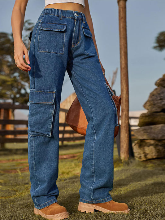 Skylar - Washed Multi-Pocket Cargo Jeans