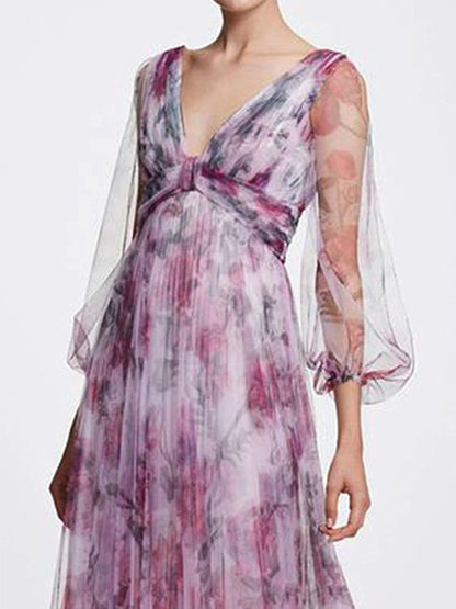 Printed Chiffon Maxi Dress - Airnori