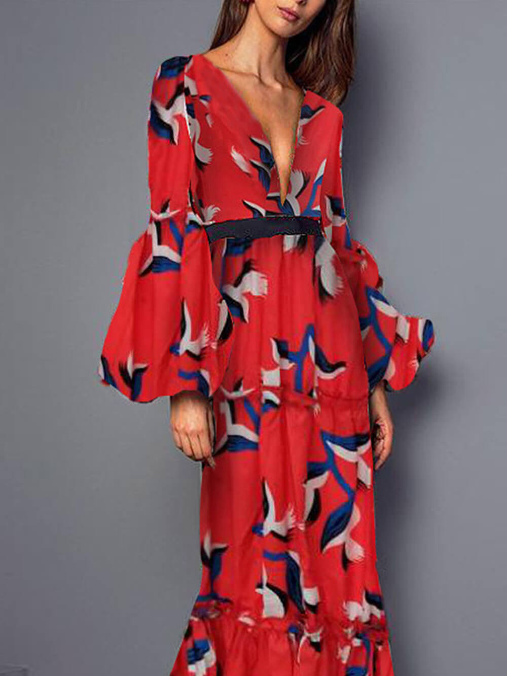 Sexy V-Neck Waist-Cinching Maxi Dress - Airnori