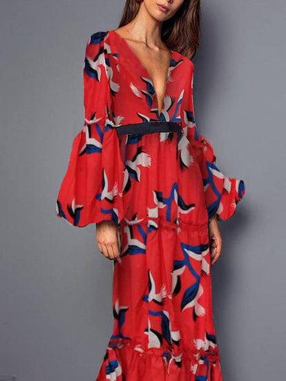 Sexy V-Neck Waist-Cinching Maxi Dress - Airnori