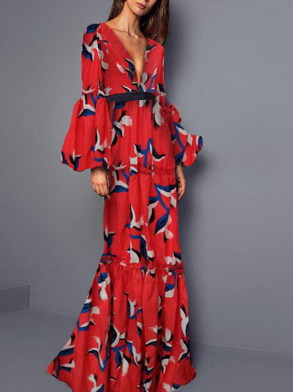 Sexy V-Neck Waist-Cinching Maxi Dress - Airnori