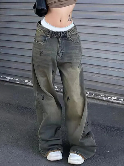 Luna - Vintage Printed Straight Jeans