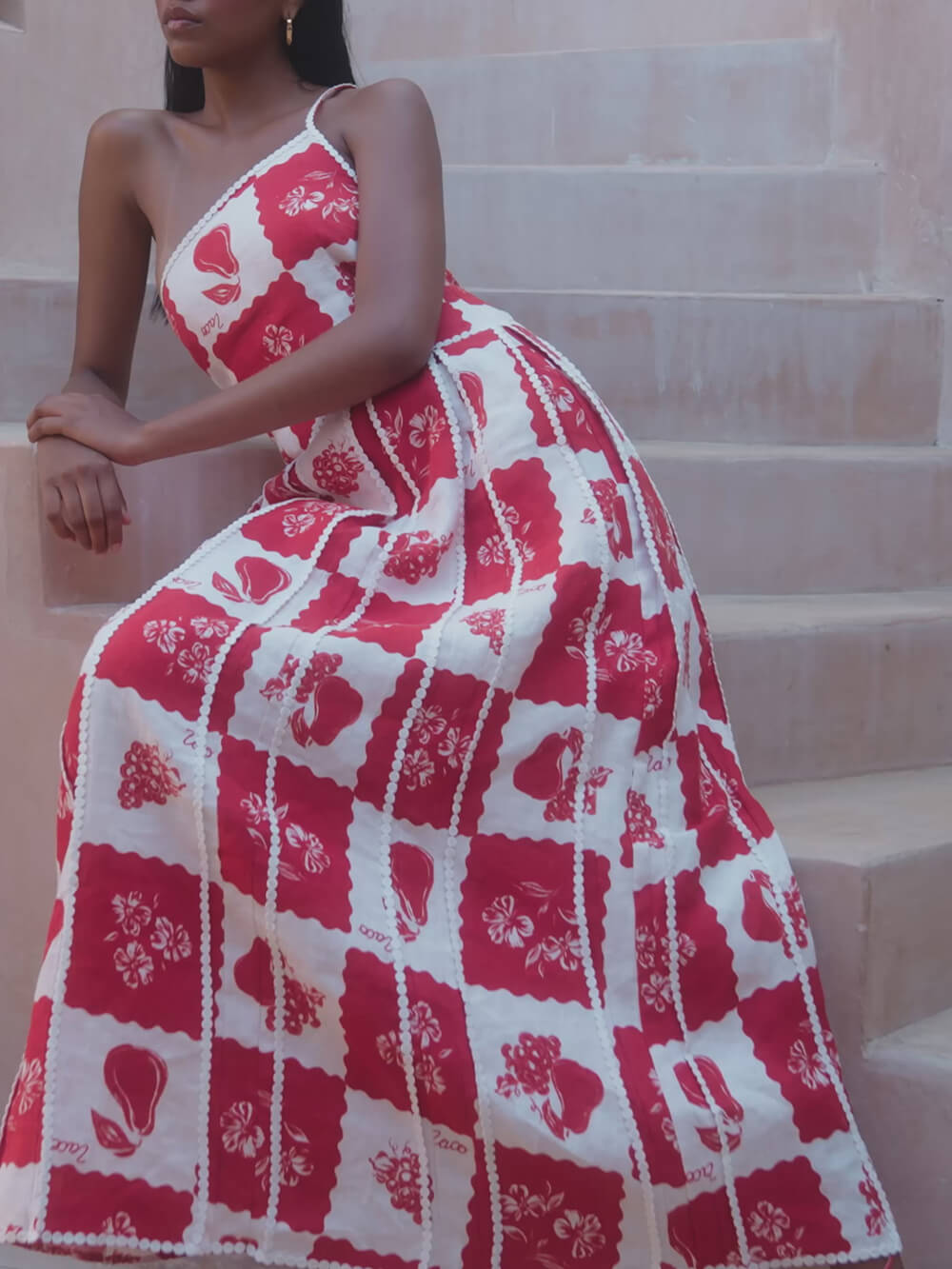 Floral Trim Unique Printed One Shoulder Flared Maxi Dress - Airnori