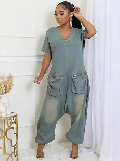 Maya – Denim Jumpsuit With Oversized Pockets