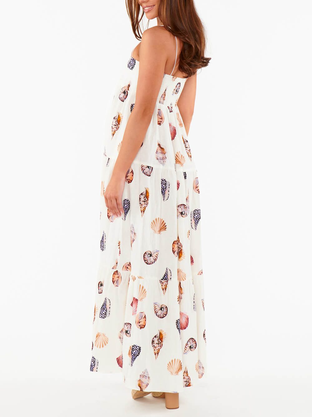Unique Shell Conch Print Pleated Pockets Lightweight Maxi Dress - Airnori