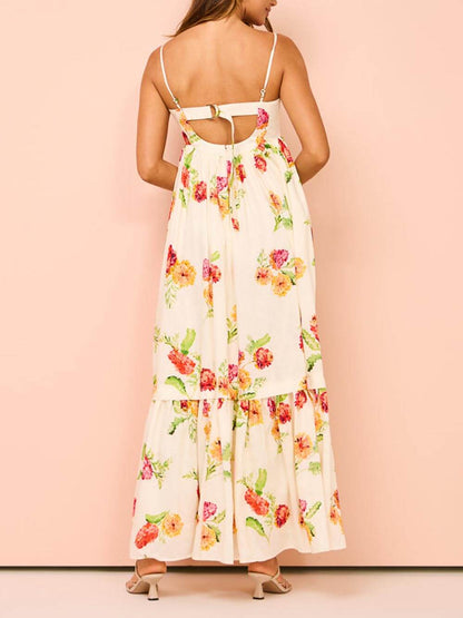 Aurora - Floral Halter Backless Maxi Dress