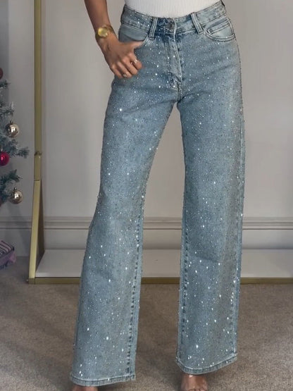 Celeste – High-Rise Diamanté Embellished Straight Jeans