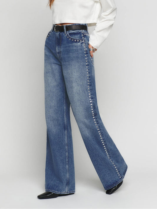 Cary – High-Rise Studded Wide-Leg Statement Jeans