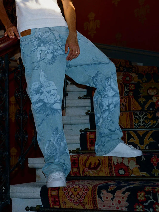 Cupid Muse Relaxed Washed Blue Statement Jeans
