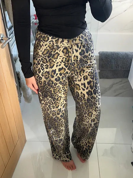 Leopard Luxe Flared Jeans with Sparkling Accents