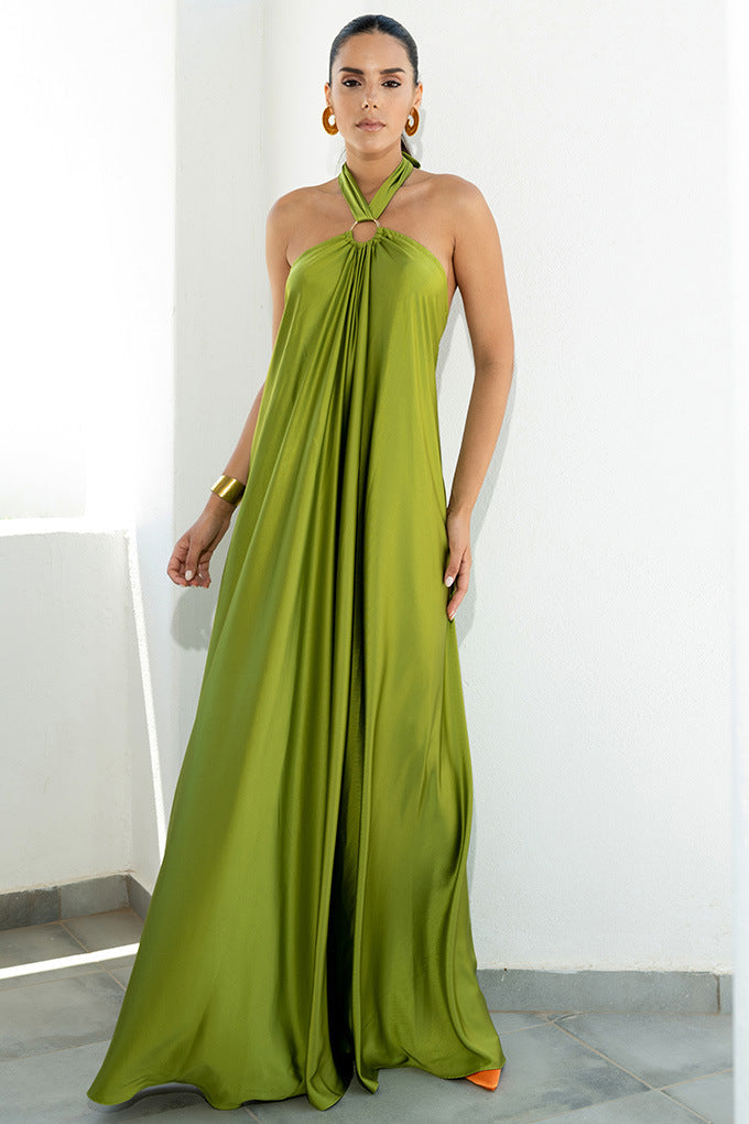 Satin  Elegant Maxi long Dress: Backless Halter Neck - Airnori