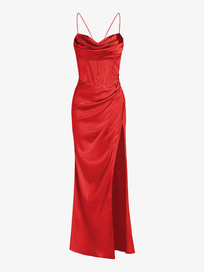 Fitted Satin Maxi Dress - Airnori