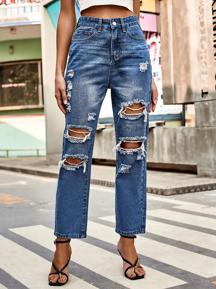 Urban Ripped Cropped Straight Jeans