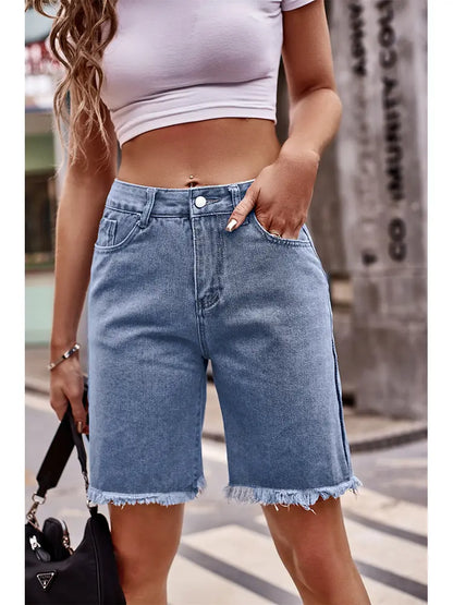 Classic Frayed Hem Denim Shorts