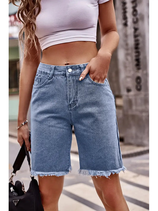 Classic Frayed Hem Denim Shorts