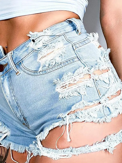 Edgy Asymmetrical Ripped Denim Shorts
