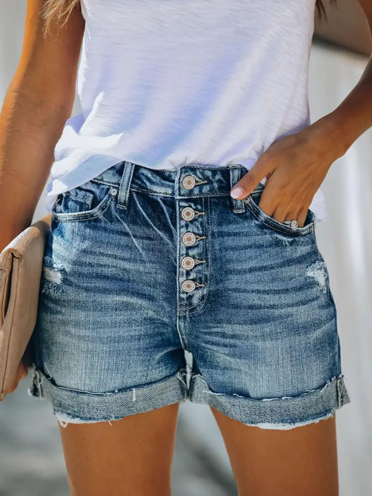 Premium Ripped High-Waist Denim Shorts