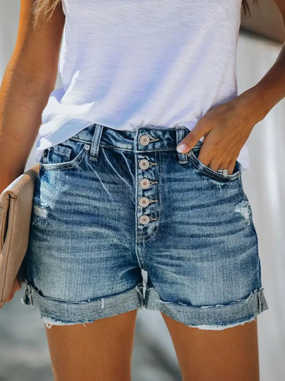 Premium Ripped High-Waist Denim Shorts