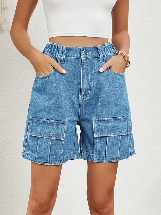 Essential Elastic Utility Denim Shorts
