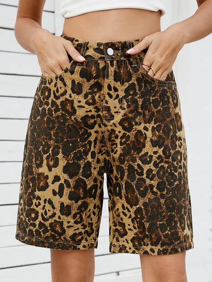 Leila - Leopard Print Denim Shorts