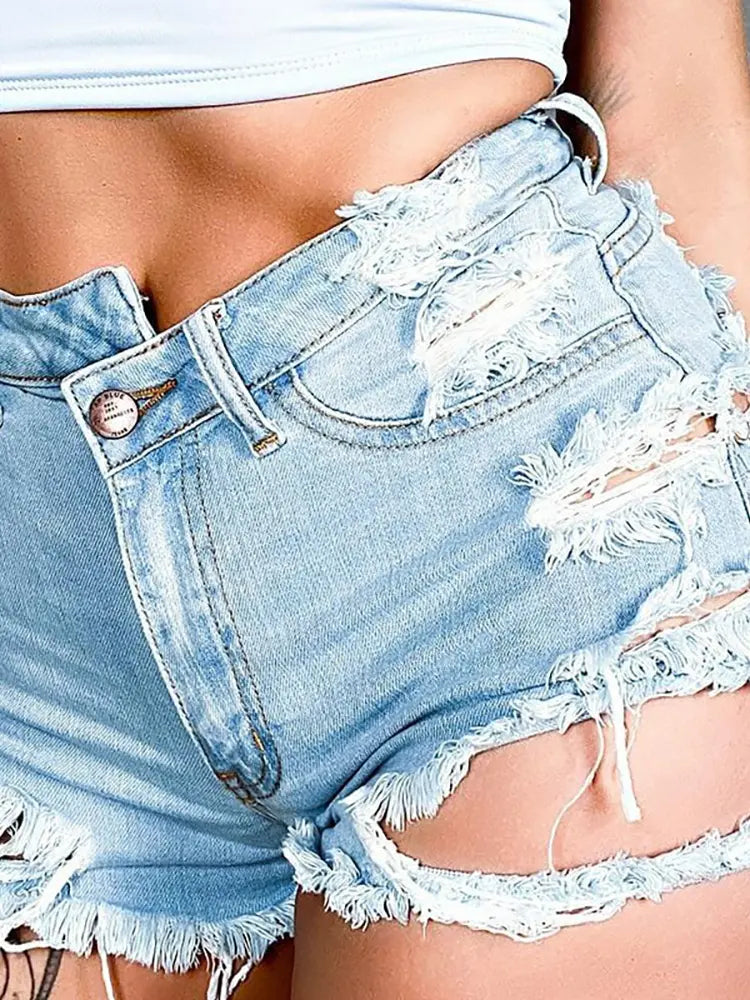 Edgy Asymmetrical Ripped Denim Shorts