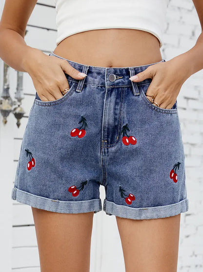 Cherry - Embroidered Shorts