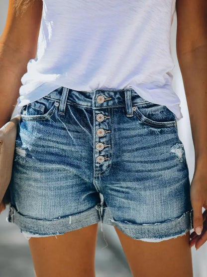 Premium Ripped High-Waist Denim Shorts