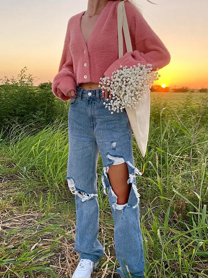 Breezy Summer Ripped Straight-Leg Jeans
