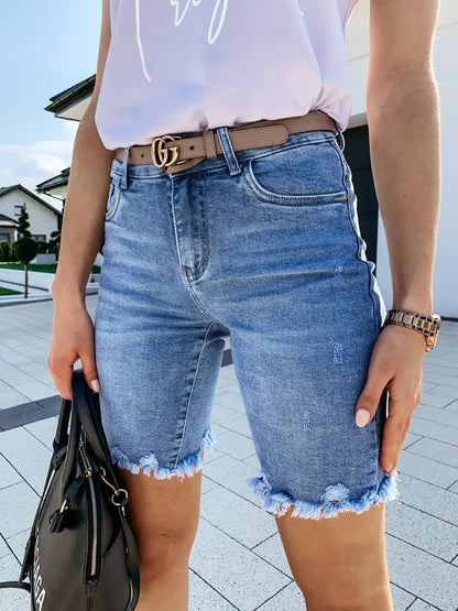 Harper - Frayed Hem Tassel Denim Shorts