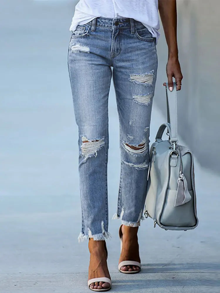 Harper - Slim Fit Ripped Cropped Jeans