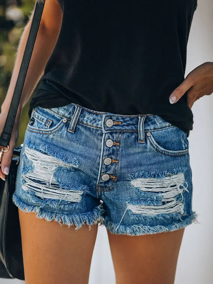Bella - Printed Button-Up Denim Shorts